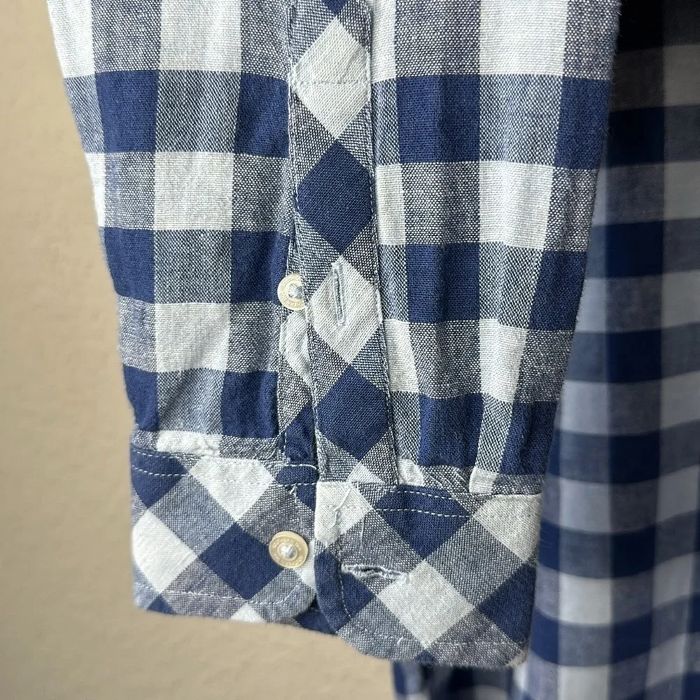 Southern Tide Blue White Gingham Linen‎ Blend Popover Shirt Size M
